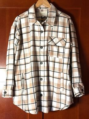 Ecothreads Tan & Black Plaid Boyfriend Shirt Jacket NWOT Size XL